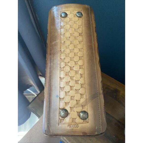 Vtg 70s Purse Leather Hand Tooled Brown Mexican Handbag Roses Floral Embossed - Picture 7 of 12